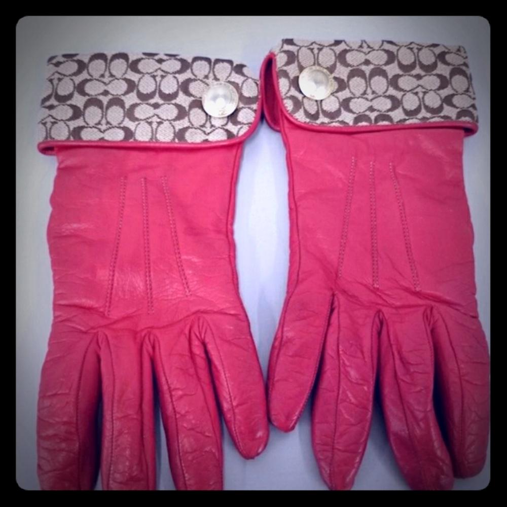 Genuine red leather Coach gloves